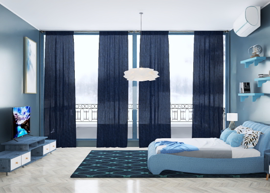 Dark blue bedroom  Design Rendering