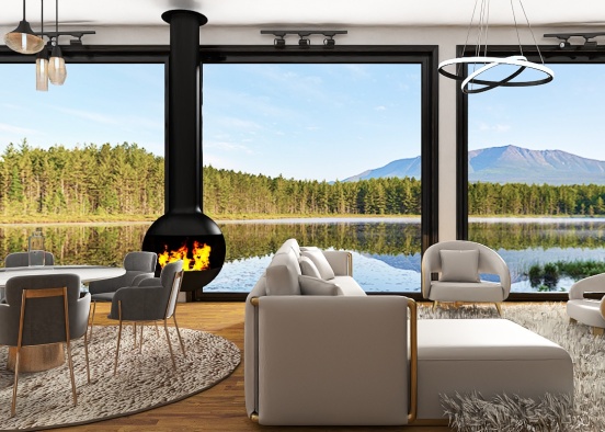 Lake House with Contemporary Interior Design Rendering
