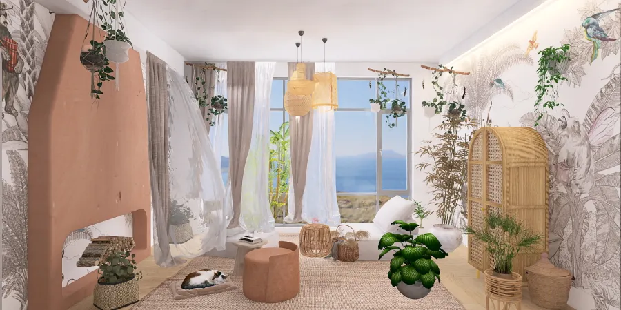 a room with a window and a plant in it 