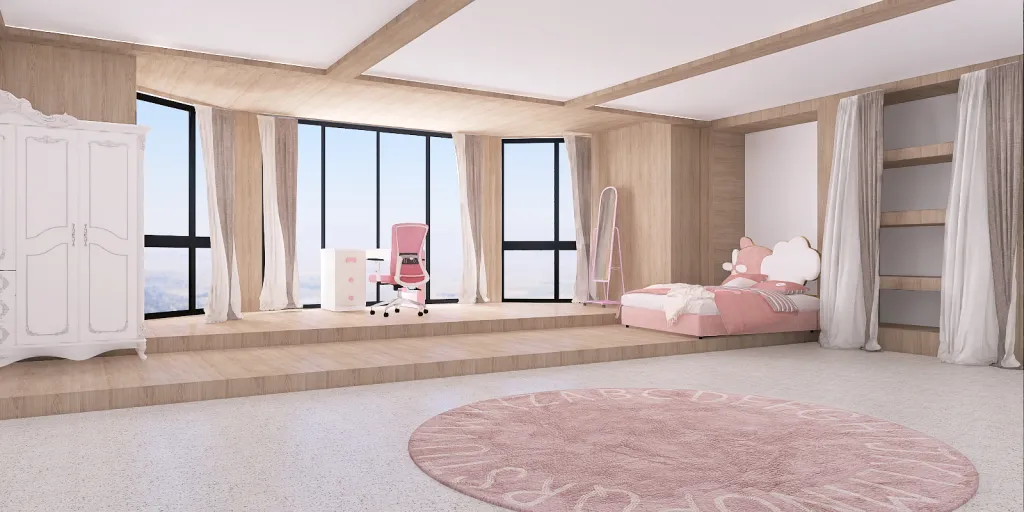 a bedroom with a white bed and a white rug 
