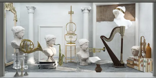 musical instrument shop window