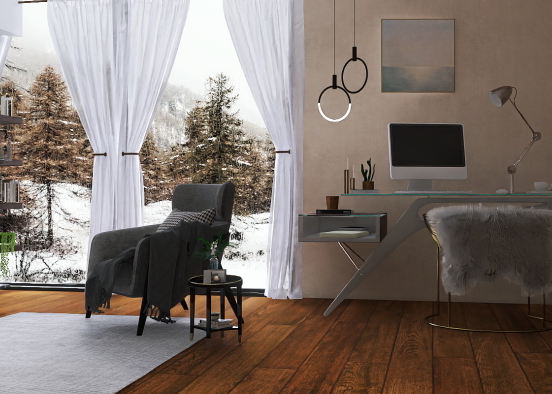 Warm cozy office Design Rendering