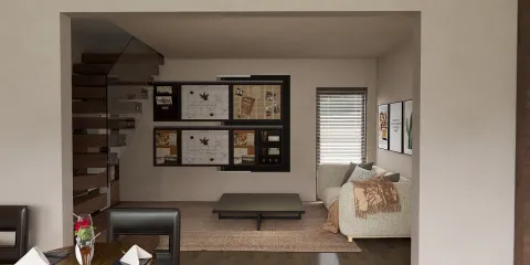 modern living room with a cozy sofa and a stylish coffee table showcasing interior design ideas on the wall, featuring intelligent furniture arrangement to optimize small space, utilizing Homestyler's real-time 3D rendering for design proposals