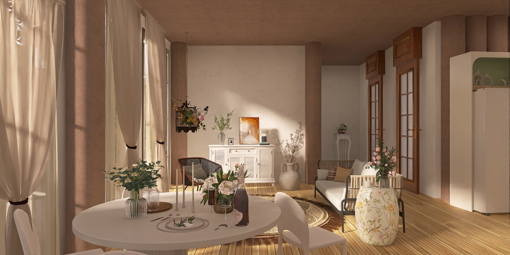 a kitchen with a table and a sink 