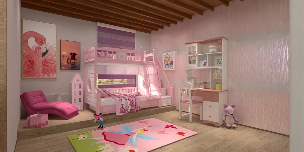 a small room with a doll house and a doll house bed 