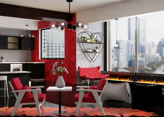 Sala+Cocina Red&Black Design Rendering