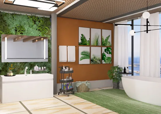 Tropical bathroom with a view Design Rendering
