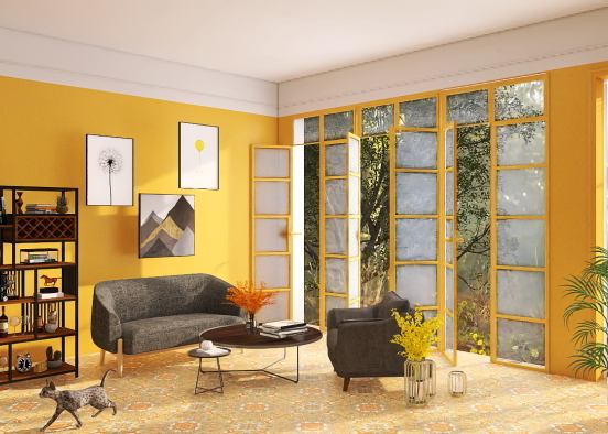 yellow and Black room with plants Design Rendering
