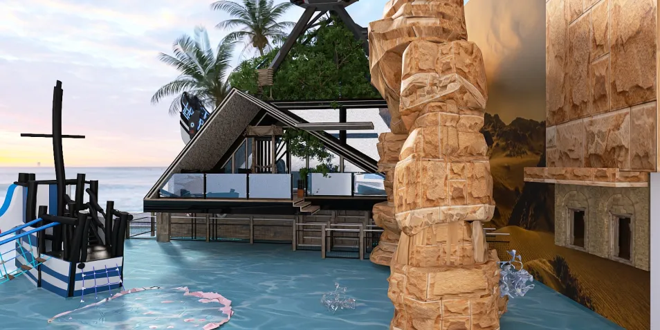 modern beachfront villa design featuring an open space layout and tropical elements, showcasing Homestyler's real-time 3D rendering for accurate visualization