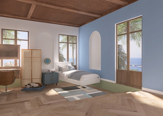 Cozy Caribbean clifftop bedroom with study!  Design Rendering