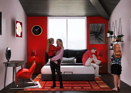 A Black and Red Room For the Family Design Rendering