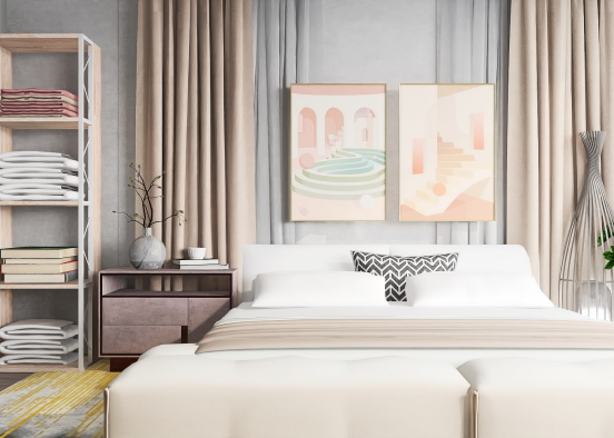 A very minimalistic bedroom Design Rendering