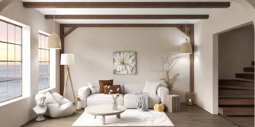 cozy living room with modern furniture arranging in earthy tones, featuring a stylish sofa and decorative elements, showcasing interior decor design options with Homestyler's real-time 3D rendering functionality for effective renovation visualization.
