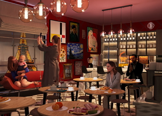Rainy Day Brunch in a Paris Cafe Design Rendering