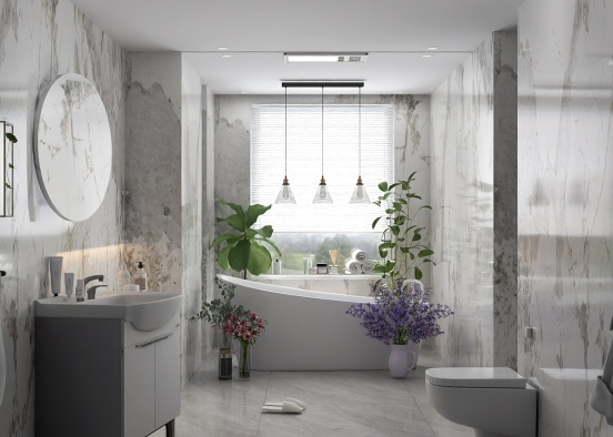 Marble floral bathroom  Design Rendering
