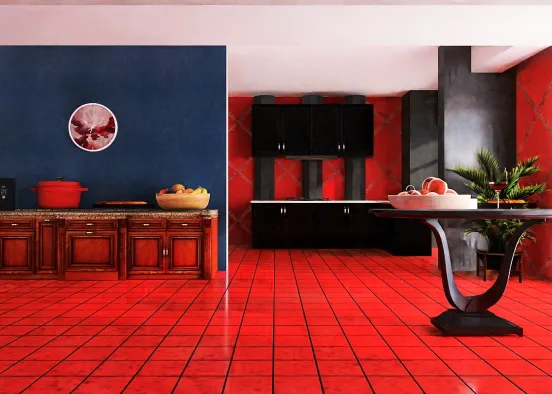 Red N’ Black Kitchen  Design Rendering