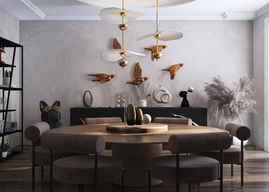 Eclectic Brown Gold Dining Room Design Rendering
