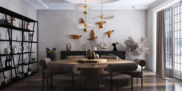 Eclectic Brown Gold Dining Room