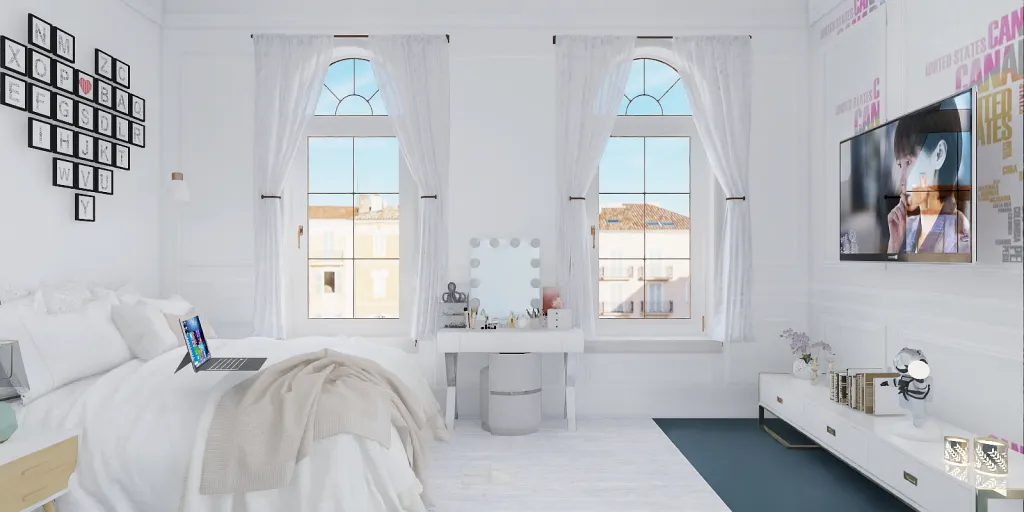 a white bathroom with a white bed and a white wall 