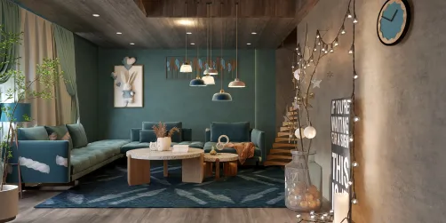 cyan themed living room