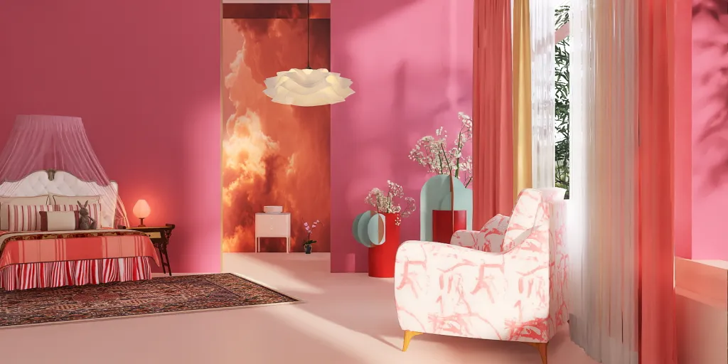 a room with a red wall and a pink wall 