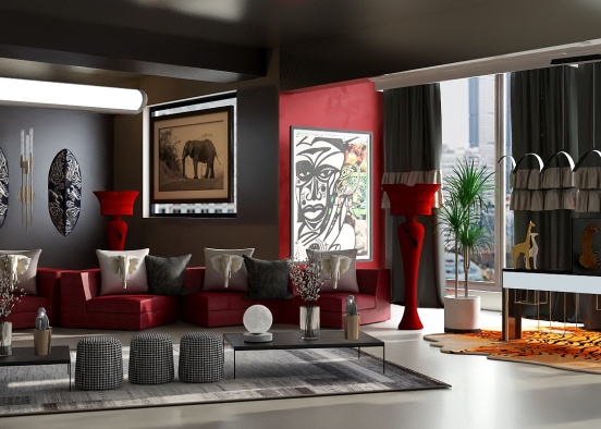 African Livingroom Design Rendering