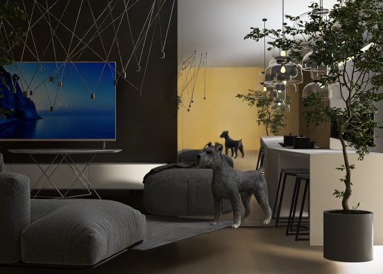 Levitating kitchen and living room  Design Rendering