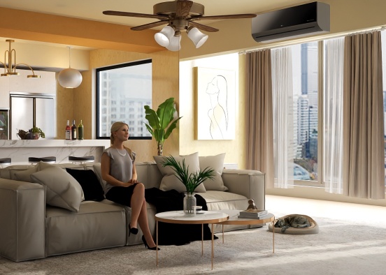 Gold Living Room Design Rendering