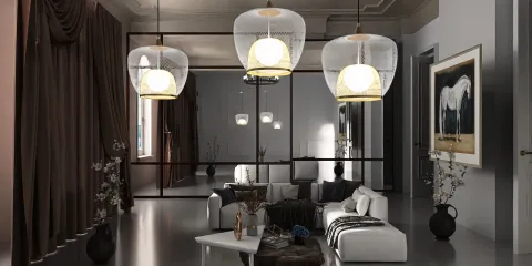 modern living room featuring elegant pendant lighting arrangement with a contemporary flair, ideal for creating a stylish interior design ambiance using Homestyler's real-time 3D rendering feature.