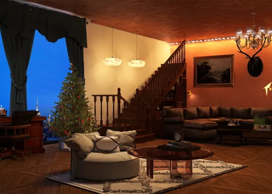 Cozy Leather Living Room Design Rendering