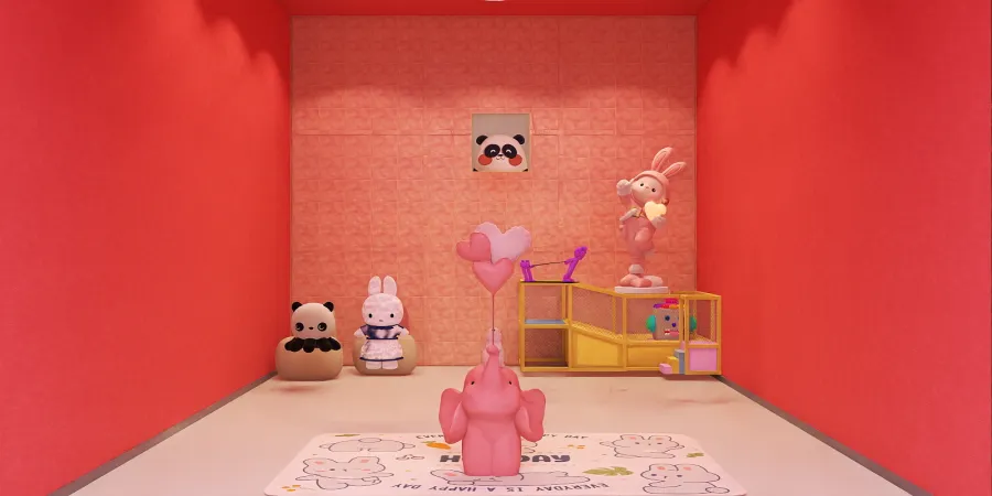 a pink room with a pink floor and a pink wall 