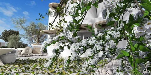 landscaping with blooming flowers enhancing outdoor space design in a contemporary style using Homestyler's 3D rendering feature for realistic visualization