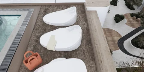 outdoor lounge chairs arranged by the poolside featuring a modern minimalist design, enhancing relaxation in a luxury environment; showcasing Homestyler's real-time 3D rendering capability.