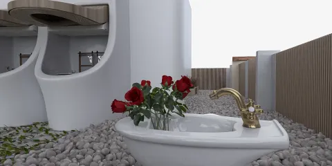 bathtub with flowers in contemporary outdoor space creating a relaxing atmosphere using Homestyler's real-time 3D rendering feature.
