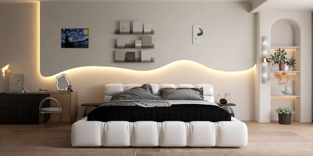 a bed with a white bedspread and pillows 