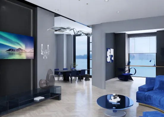 Interior in blue  Design Rendering