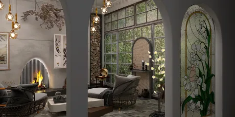 modern living room with cozy seating and decorative lighting showcasing a tranquil atmosphere and indoor plants, featuring Homestyler's real-time 3D rendering for efficient design previews.