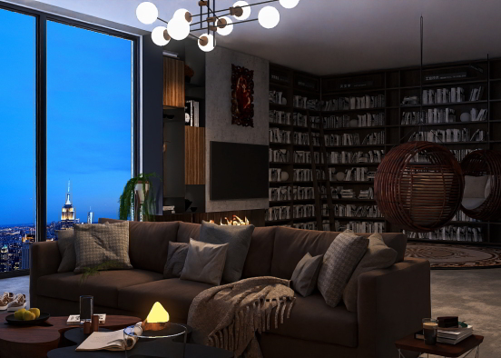 Library living room Design Rendering