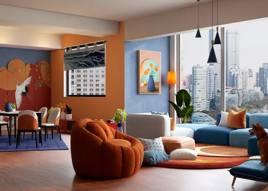 Blue and orange living space💙🔥 Design Rendering