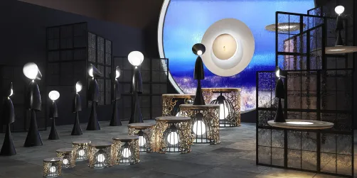 Light Man climbing stairs to blackhole 