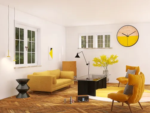 Mustard yellow & black living room