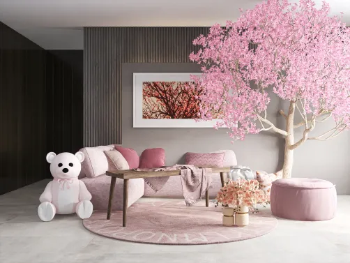 Cherry Blosson Pink Living Room