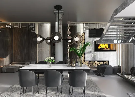 a living room plus a dining area  Design Rendering