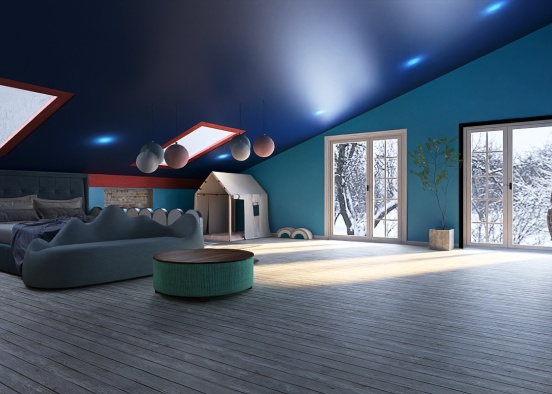 Simple bedroom for adults and kids Design Rendering