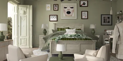 "Vintage Green Retreat Bedroom “design#4