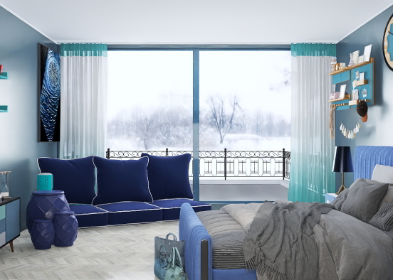 Blue Bedroom Design Rendering