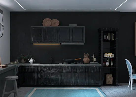 Black Kitchen Design Rendering