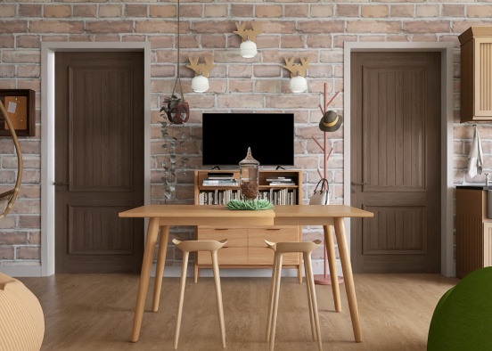 Natural side: Livingroom with open Kitchen Design Rendering