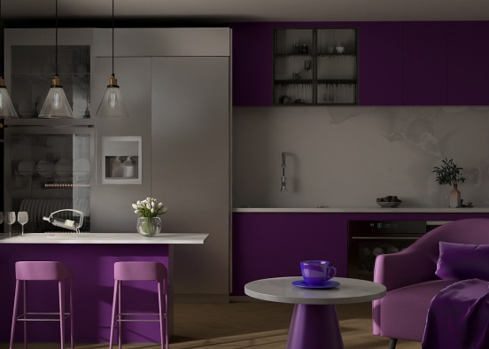 Purple Modern Kitchen Design Rendering