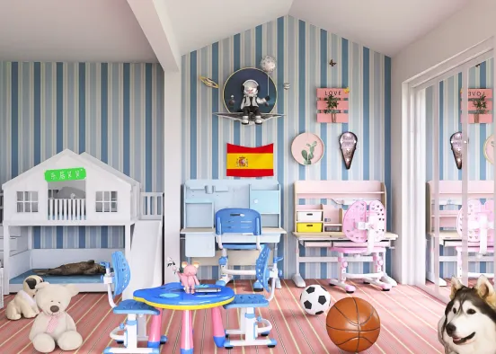 Bedroom for 2 kids Design Rendering